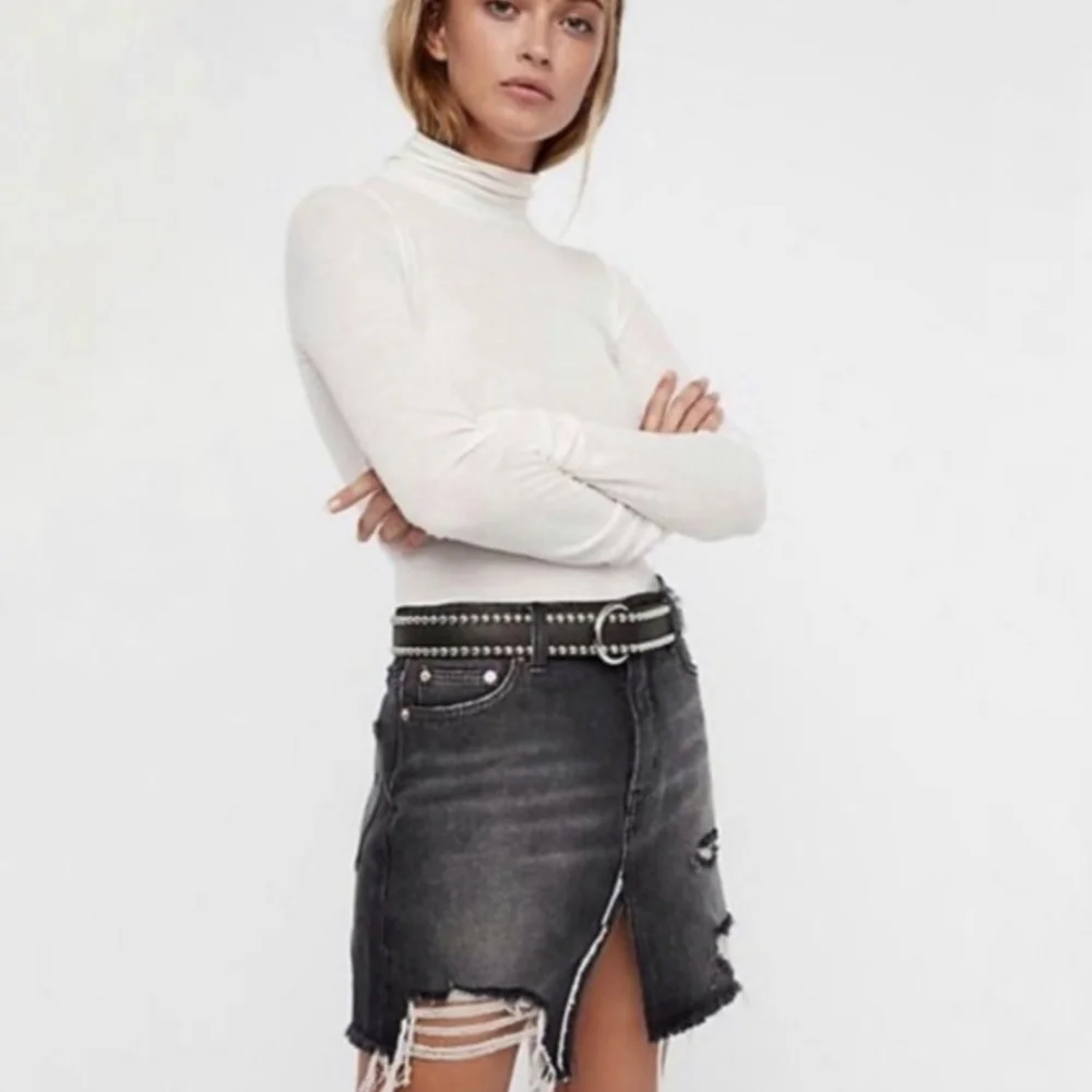Distressed Destroyed Denim Mini Skirt - We the Free People